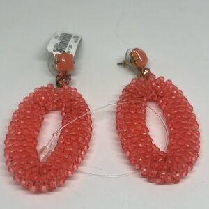J.Crew NWT Coral Beaded Oval Hoop Statement Earrings Gold Tone